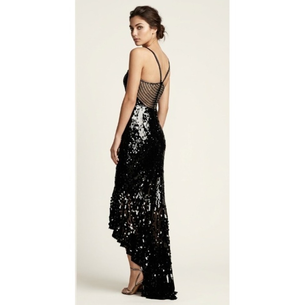 Mandalay Black Sequin Formal Gown High Low Fishtail Mermaid Vintage Glam Dress 4